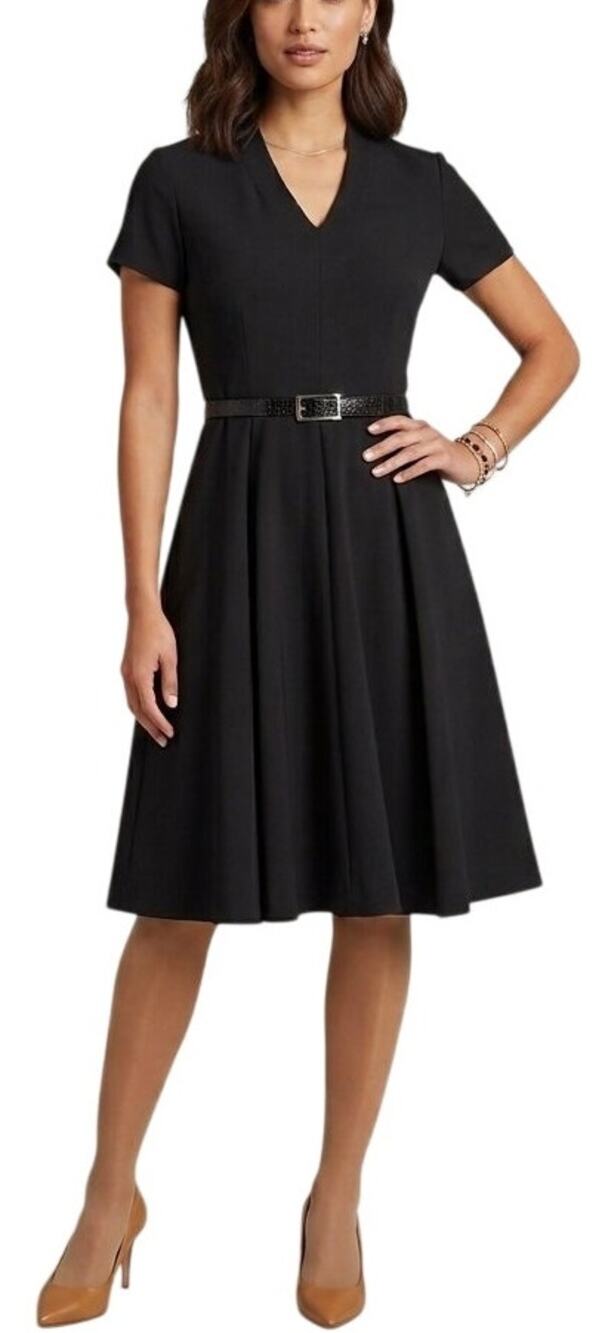 NWT VTG PENDLETON Black Wool Short Sleeve A-line Belted Dress SZ 8P